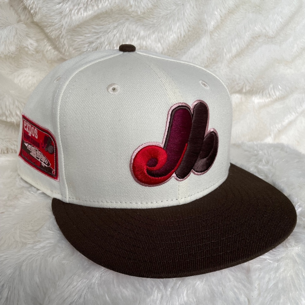 New Era 59FIFTY Hat MONTREAL EXPOS Double Scoop Collection Cream Red Brown 7 5/8